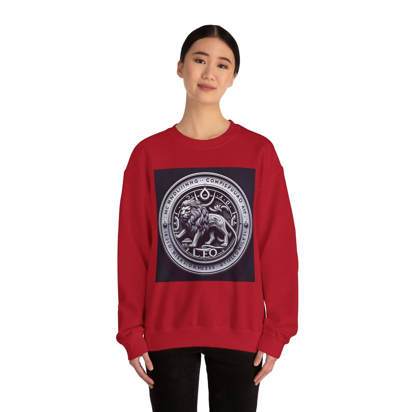 Unisex Heavy Blend™ Crewneck Sweatshirt, Lion Coin, Leo Zodiac Design