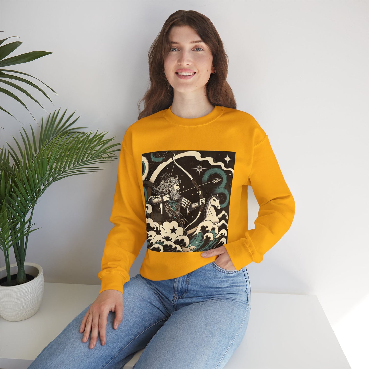Unisex Heavy Blend™ Crewneck Sweatshirt, Man With Arrow Sagittarius Zodiac Design