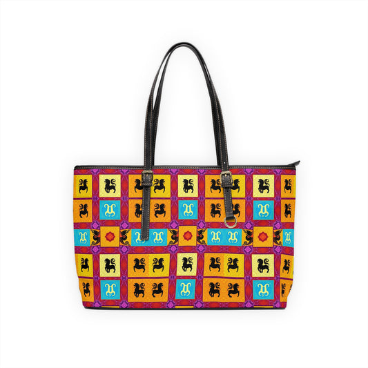 Leather Shoulder Bag, Virgo, Zodiac v4, Shapes Pattern
