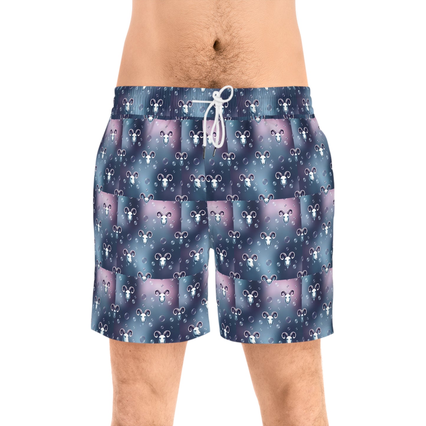 Men's Mid-Length Swim Shorts, (AOP), Aries, Zodiac v3, Bubble Pattern