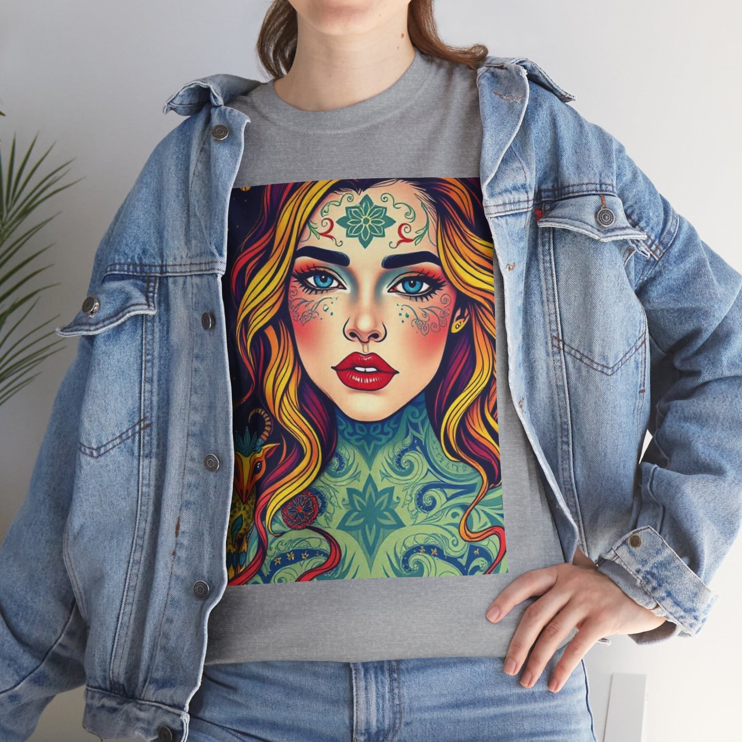 Unisex Heavy Cotton T-Shirt, Aquarius, Zodiac v2, Sexy Art