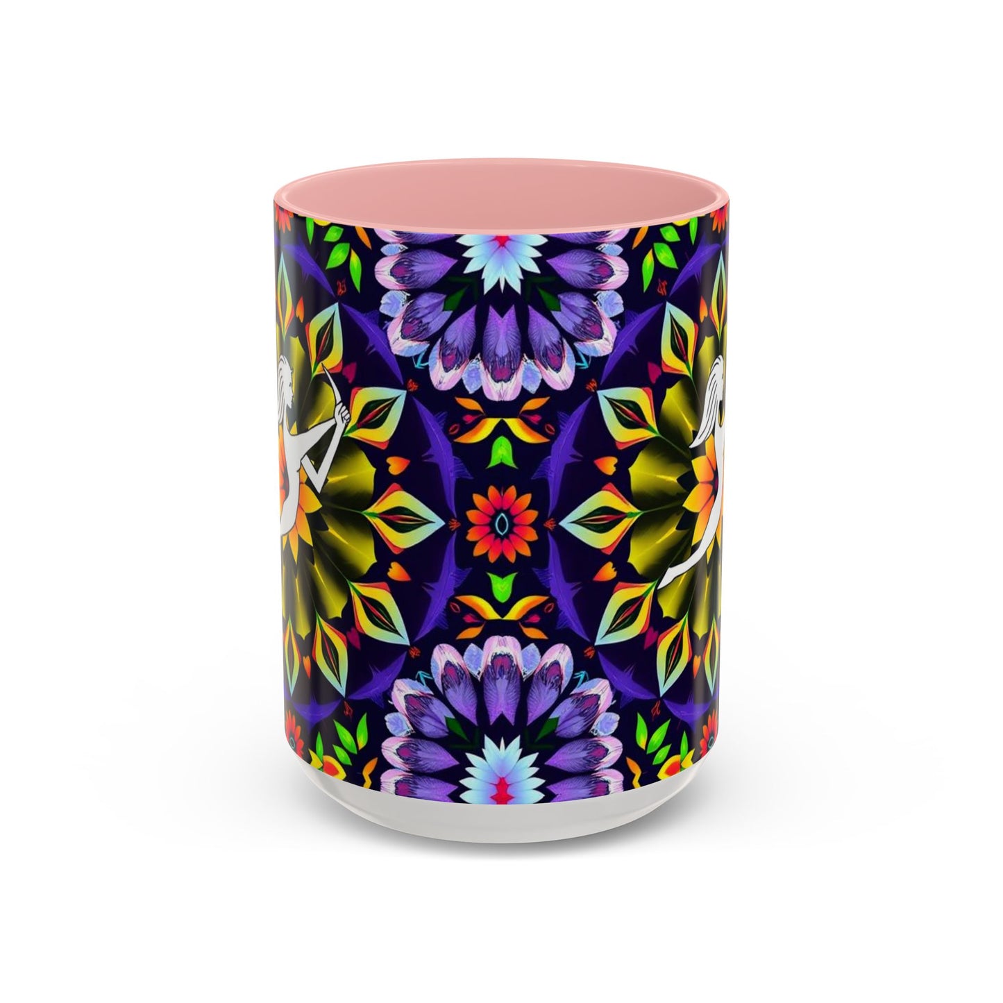 Accent Coffee Mug, Sagittarius, Zodiac v1. Flower Pattern, (11, 15oz)