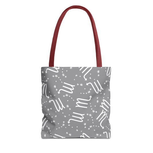 Tote Bag, Scorpio Zodiac Sign, AOP, (Grey, White)