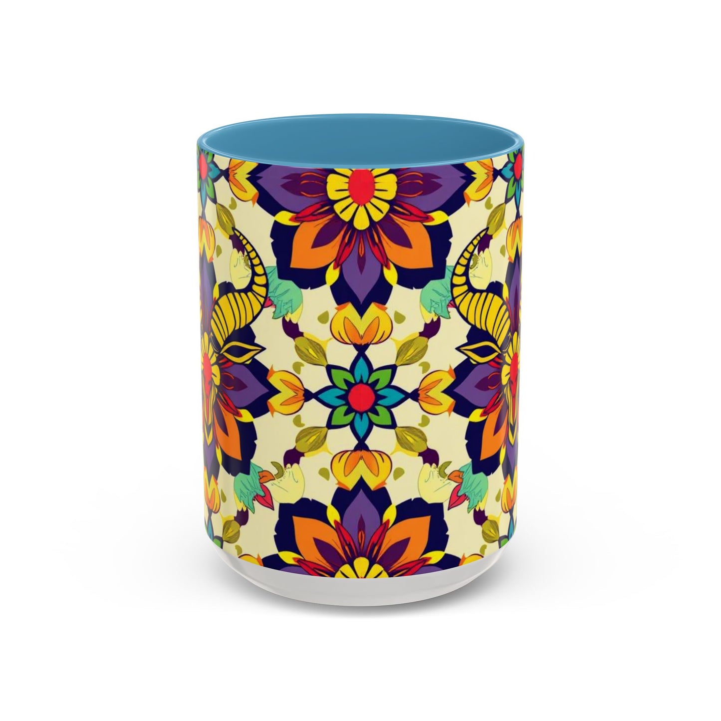 Accent Coffee Mug, Taurus, Zodiac v3. Flower Pattern, (11, 15oz)