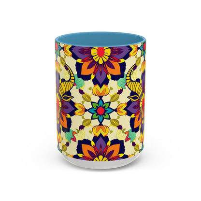 Accent Coffee Mug, Taurus, Zodiac v3. Flower Pattern, (11, 15oz)