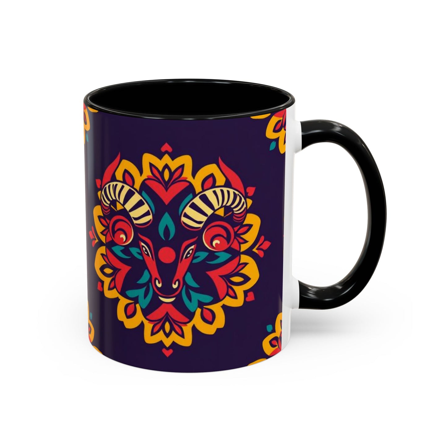 Accent Coffee Mug, Taurus, Zodiac v4. Flower Pattern, (11, 15oz)