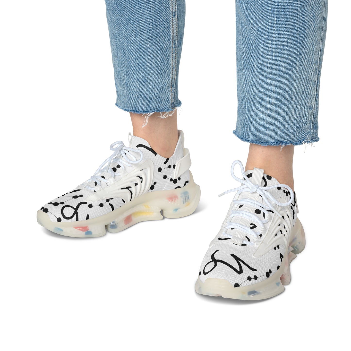 Women's Mesh Sneakers, Constellation & Symbol, Capricorn Zodiac Sign, AOP