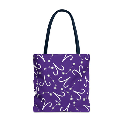 Tote Bag, Aries Zodiac Sign, AOP, (Purple, White)