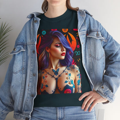 Unisex Heavy Cotton T-Shirt, Cancer, Zodiac, Sexy Art