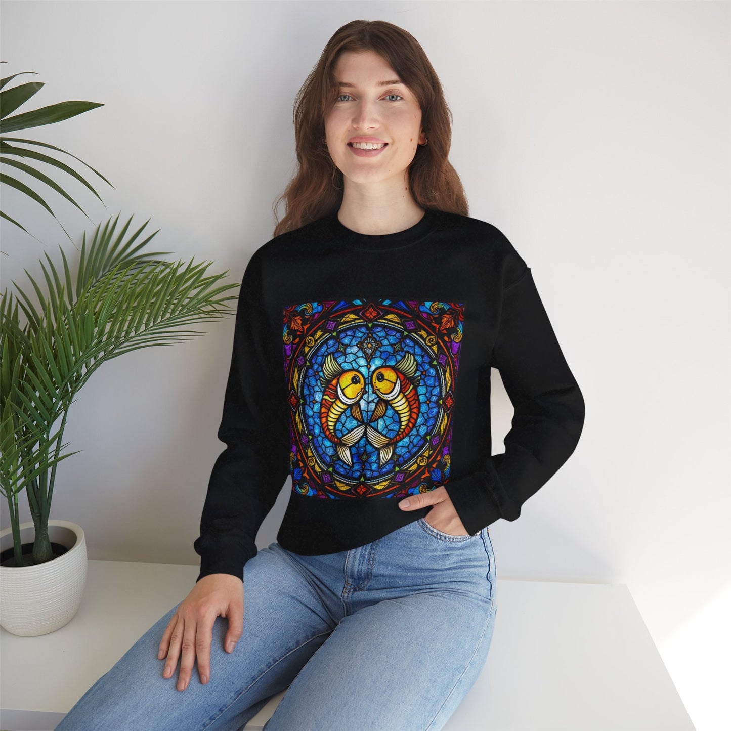 Unisex Heavy Blend™ Crewneck Sweatshirt, Glass 1, Pisces Zodiac Design