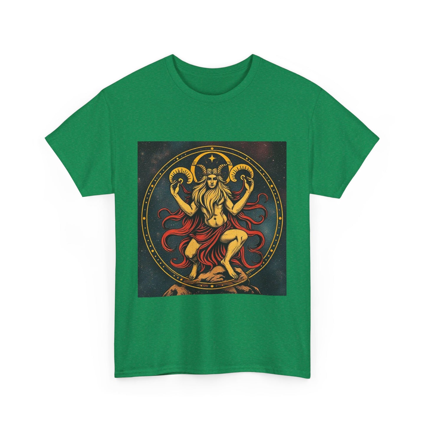Unisex Heavy Cotton T-Shirt, Aries God 2v, Zodiac Design