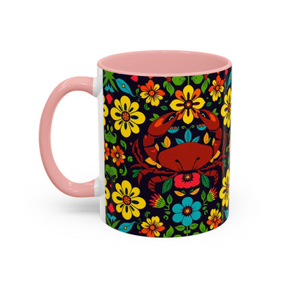 Accent Coffee Mug, Cancer, Zodiac v2, Flower Pattern, (11, 15oz)