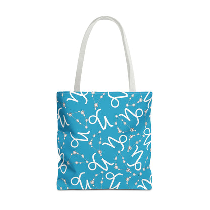 Tote Bag, Capricorn Zodiac Sign, AOP, (Turquoise, White)