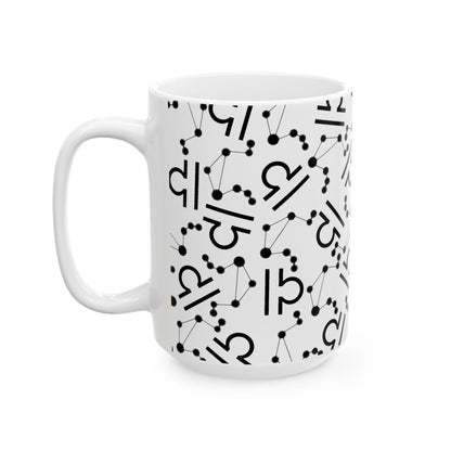 Ceramic Mug, (11oz, 15oz), Ceramic Coffee Mug, AOP, Constellation & Symbol, Libra Zodiac Design