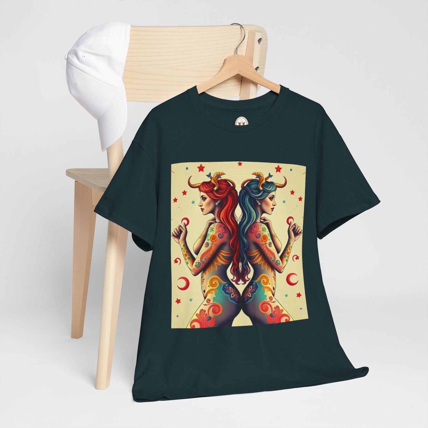 Unisex Heavy Cotton T-Shirt, Gemini, Zodiac v4, Sexy Art