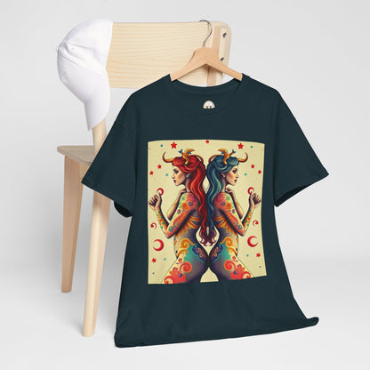 Unisex Heavy Cotton T-Shirt, Gemini, Zodiac v4, Sexy Art