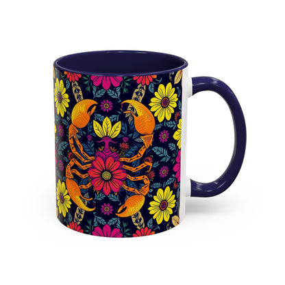 Accent Coffee Mug, Scorpio, Zodiac v3. Flower Pattern, (11, 15oz)