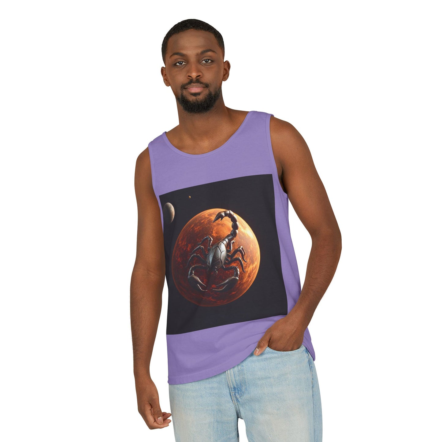 Unisex Garment-Dyed, Tank Top, Scorpio Design, Planet Symbol, 100% US cotton