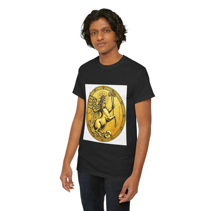 Unisex Heavy Cotton T-Shirt, Golden Angel Coin v1, Virgo Zodiac Design