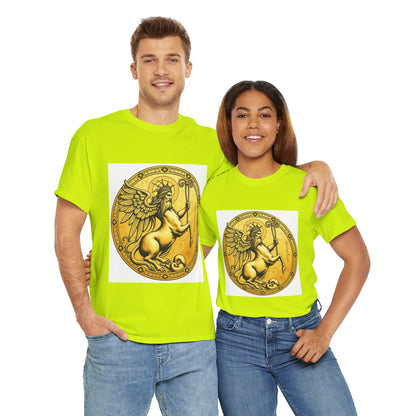 Unisex Heavy Cotton T-Shirt, Golden Angel Coin v1, Virgo Zodiac Design