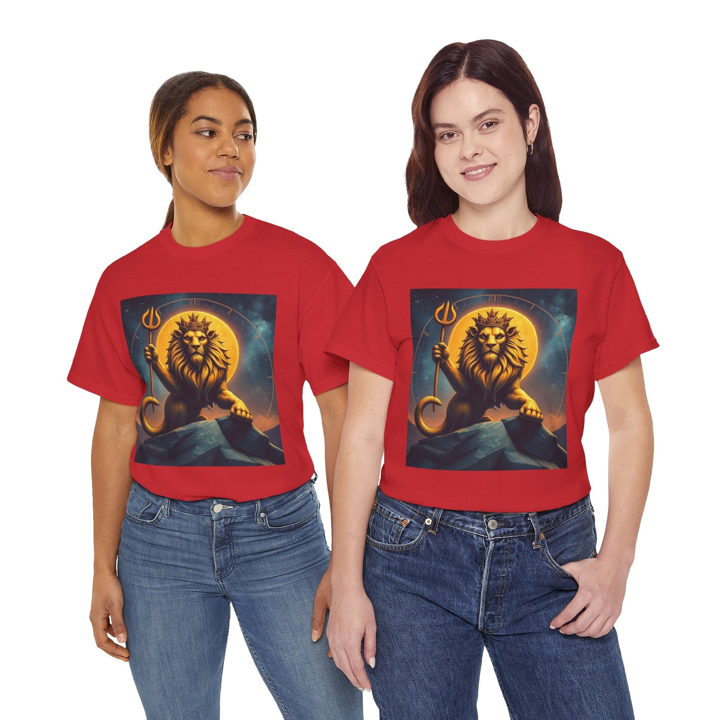 Unisex Heavy Cotton T-Shirt, King of Lions v2, Leo Zodiac Design