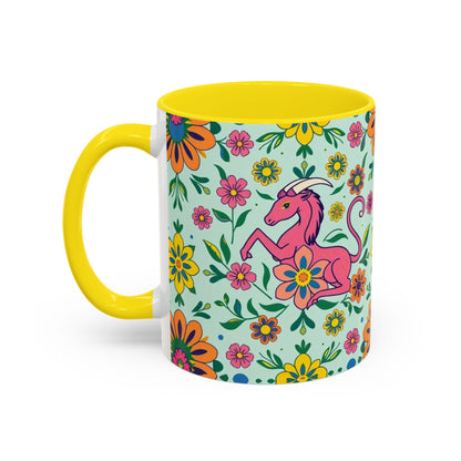 Accent Coffee Mug, Aquarius, Zodiac, Flower Pattern, (11, 15oz)