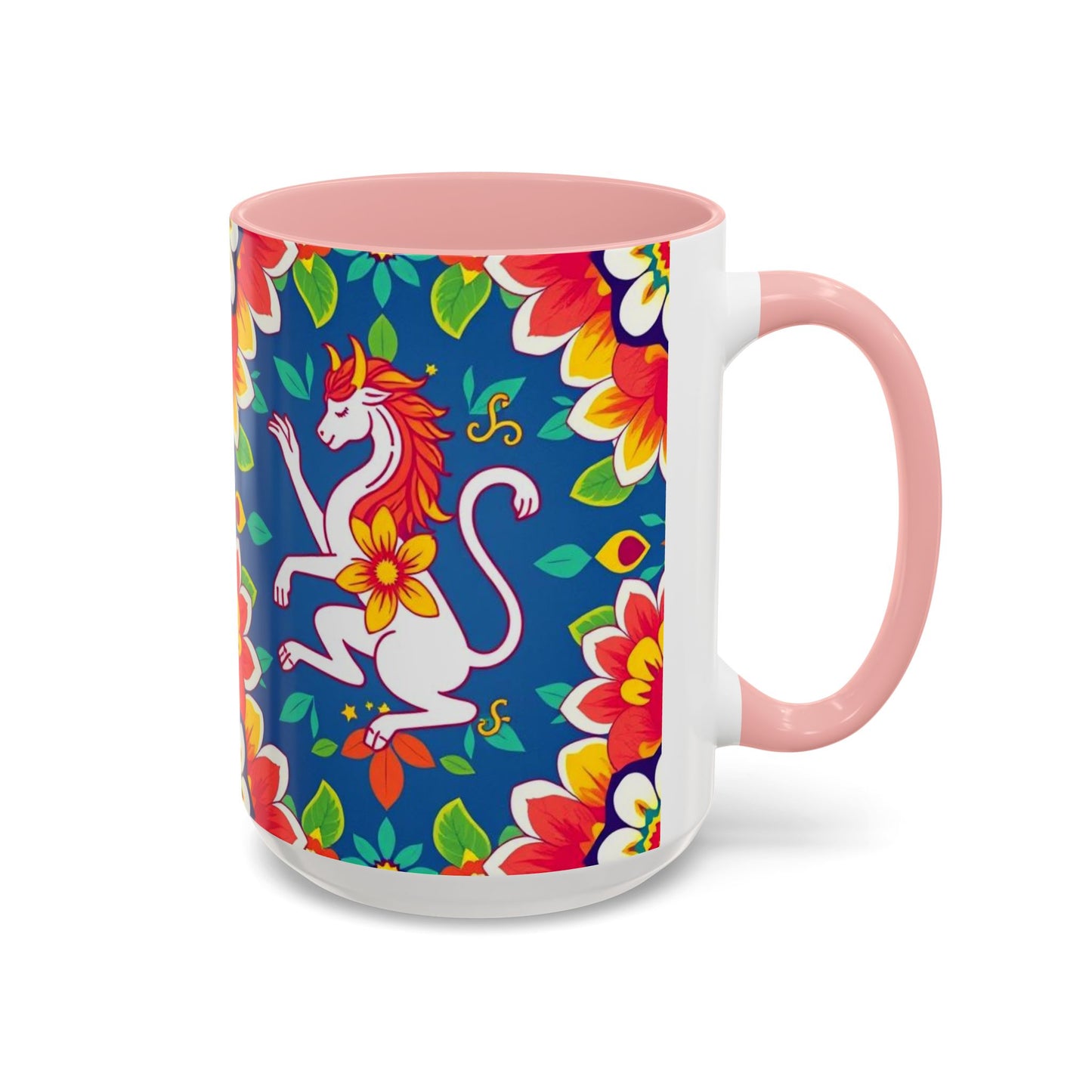 Accent Coffee Mug, Virgo, Zodiac v3. Flower Pattern, (11, 15oz)