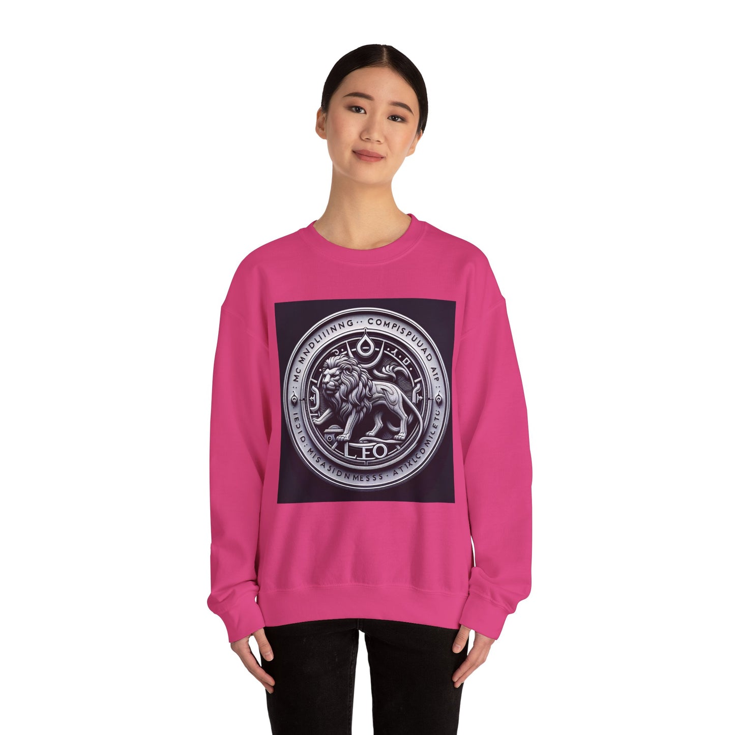 Unisex Heavy Blend™ Crewneck Sweatshirt, Lion Coin, Leo Zodiac Design