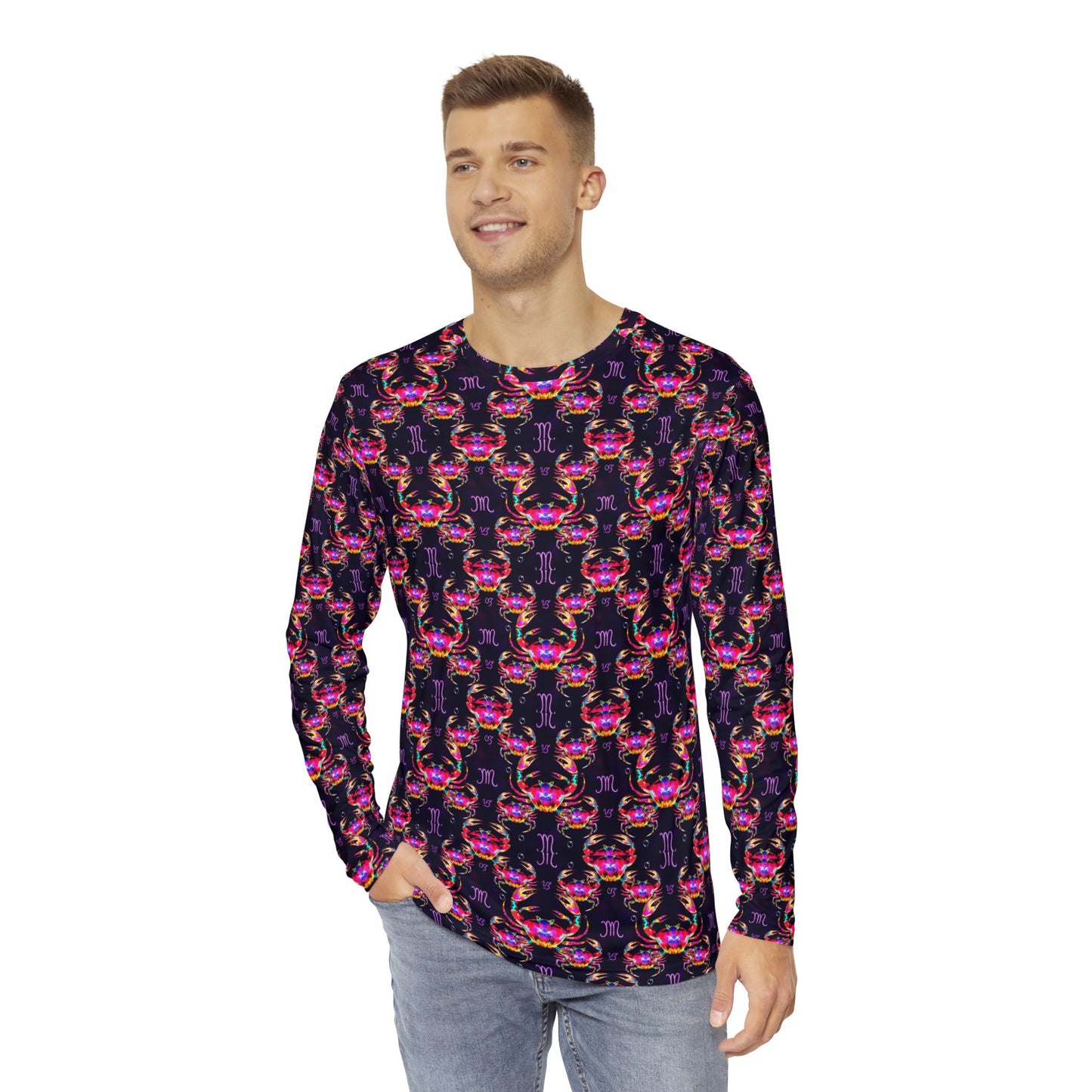 Men's Long Sleeve Shirt, (AOP), Cancer, Zodiac v4, Pattern