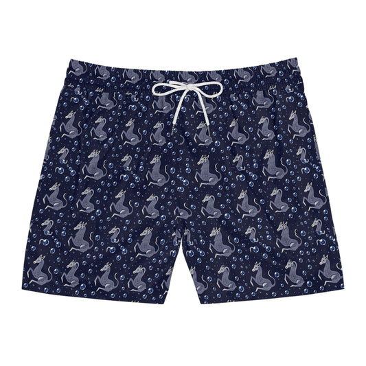 Men's Mid-Length Swim Shorts, (AOP), Capricorn, Zodiac, Bubble Pattern