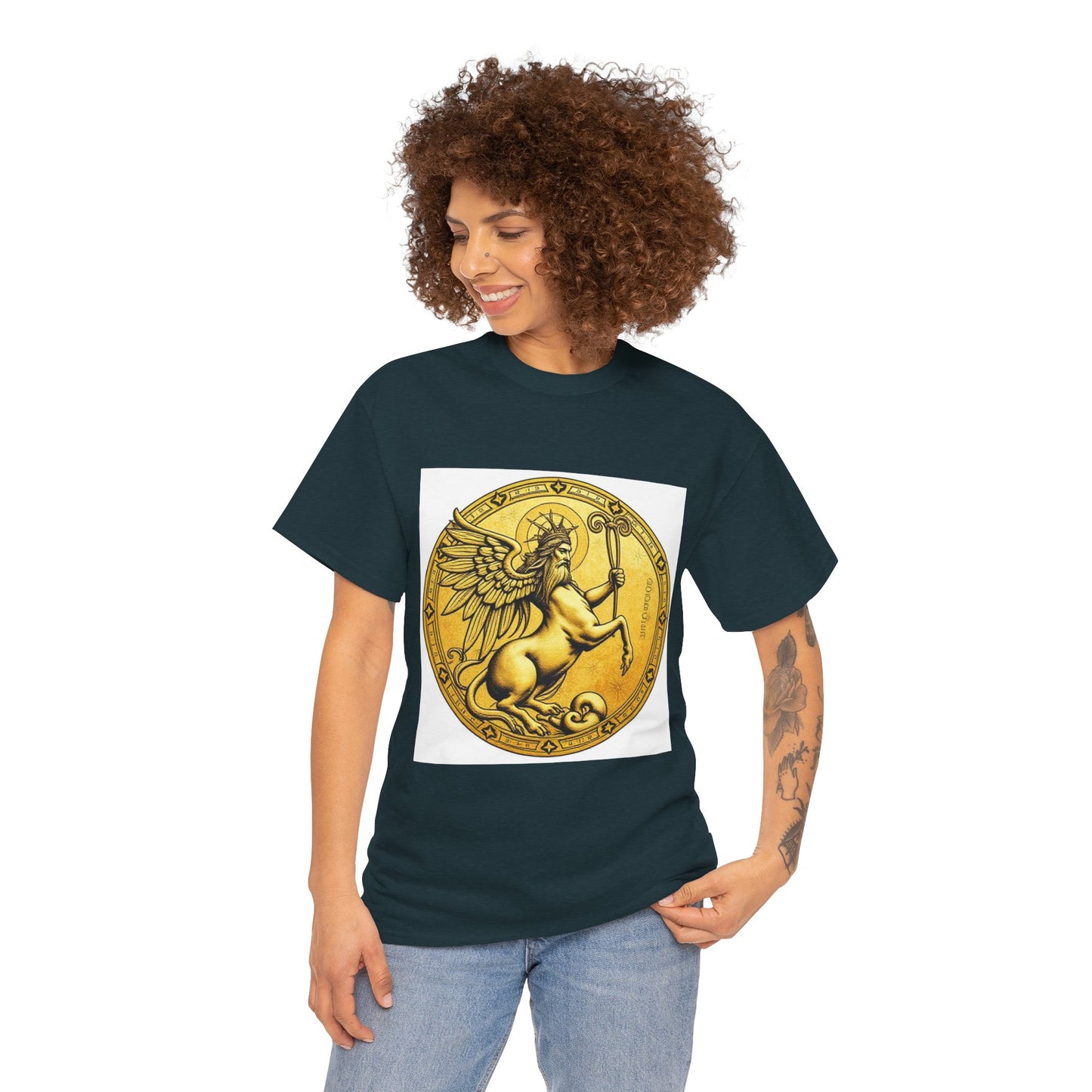 Unisex Heavy Cotton T-Shirt, Golden Angel Coin, Virgo Zodiac Design