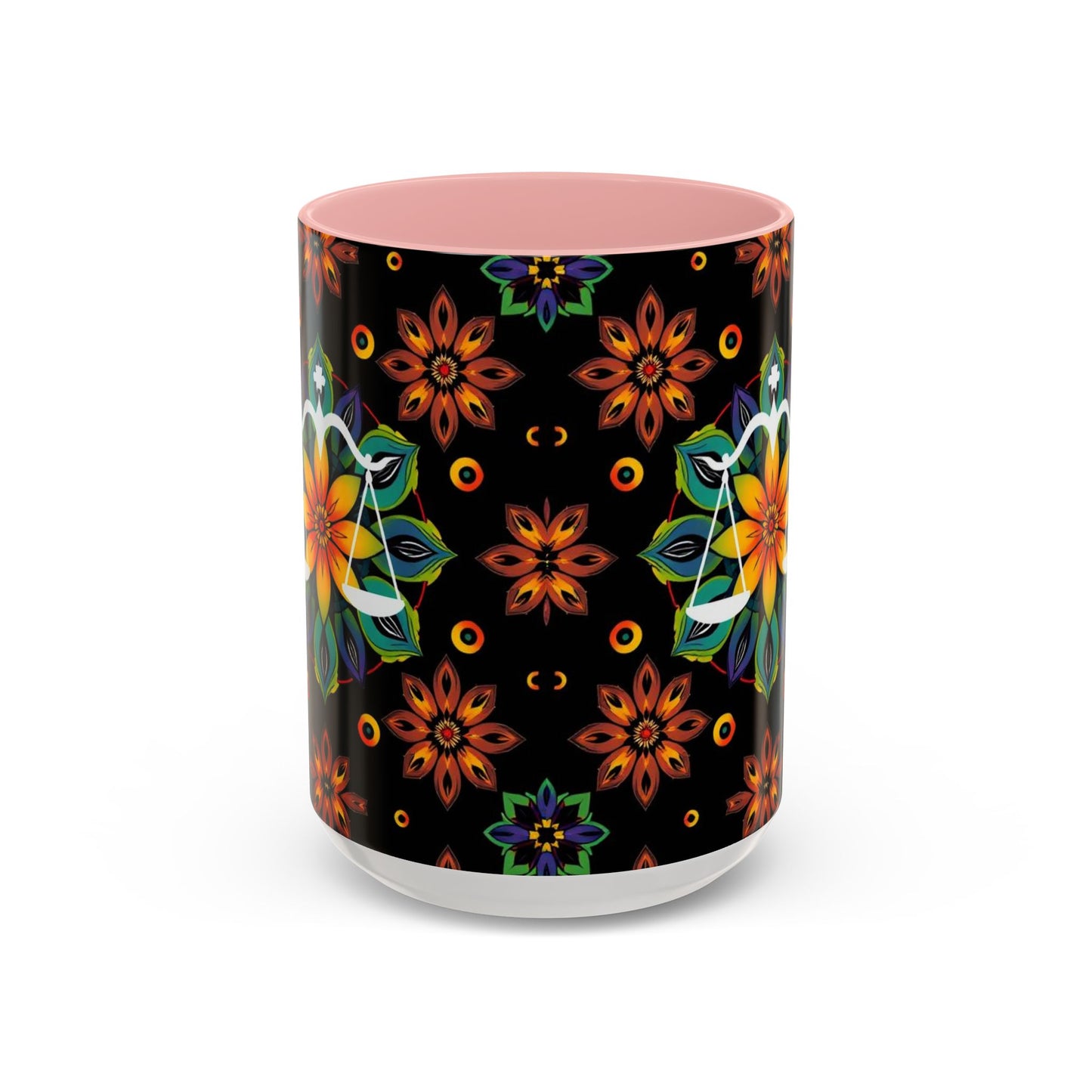 Accent Coffee Mug, Libra, Zodiac v4, Flower Pattern, (11, 15oz)