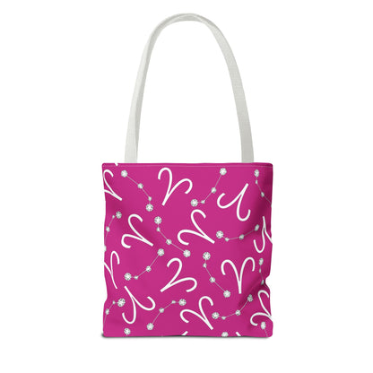 Tote Bag, Aries Zodiac Sign, AOP, (Pink, White)