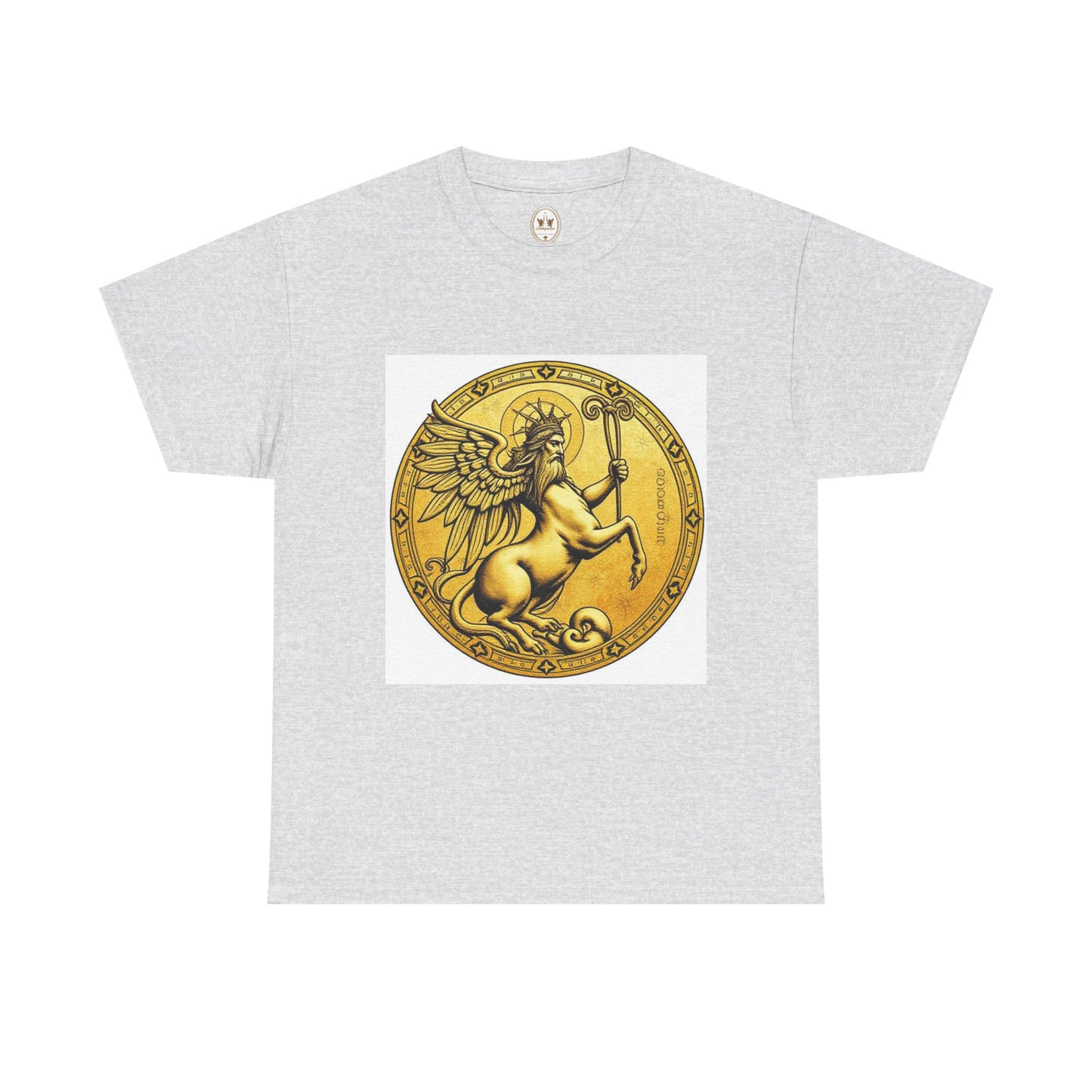 Unisex Heavy Cotton T-Shirt, Golden Angel Coin v1, Virgo Zodiac Design