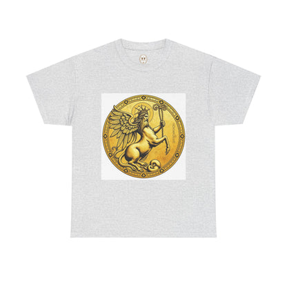 Unisex Heavy Cotton T-Shirt, Golden Angel Coin v1, Virgo Zodiac Design
