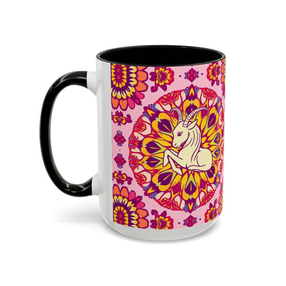 Accent Coffee Mug, Capricorn, Zodiac v3, Flower Pattern, (11, 15oz)