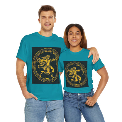 Unisex Heavy Cotton T-Shirt, Mythical Faun/Satyr v1, Sagittarius Zodiac Design