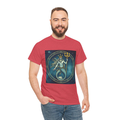 Unisex Heavy Cotton T-Shirt, Aquarius God 5v, Zodiac Design