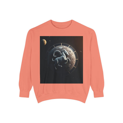 Garment-Dyed Sweatshirt, Unisex, Space Animal Design, Aries
