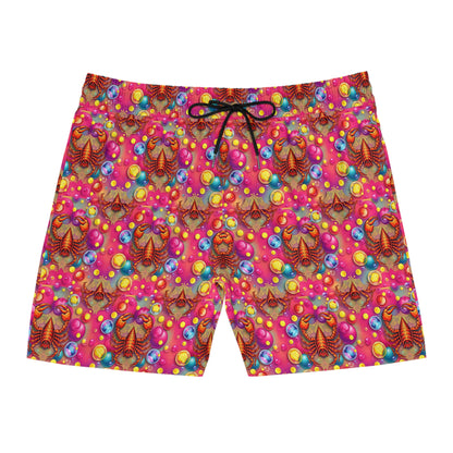 Men's Mid-Length Swim Shorts, (AOP), Scorpio, Zodiac v3, Bubble Pattern