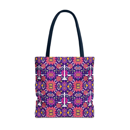 Tote Bag, (AOP), Libra, Zodiac v2, Flower Pattern