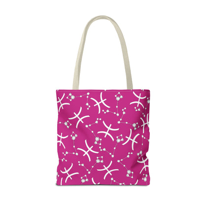 Tote Bag, Pisces Zodiac Sign, AOP, (Pink, White)
