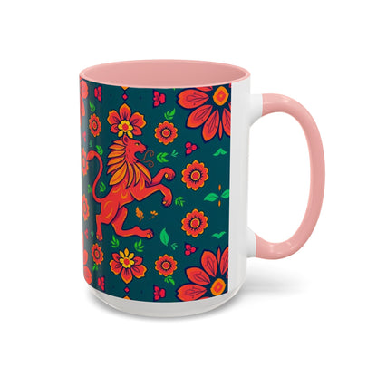 Accent Coffee Mug, Leo, Zodiac v1, Flower Pattern, (11, 15oz)