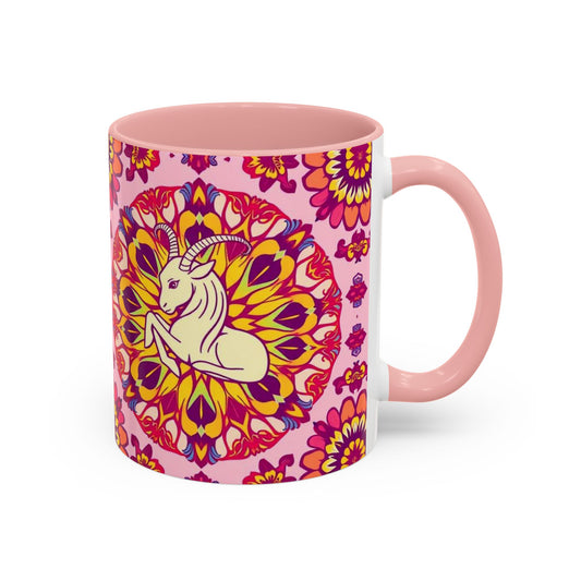 Accent Coffee Mug, Capricorn, Zodiac v3, Flower Pattern, (11, 15oz)
