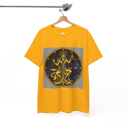 Unisex Heavy Cotton T-Shirt, Gold Libra God, Zodiac Design