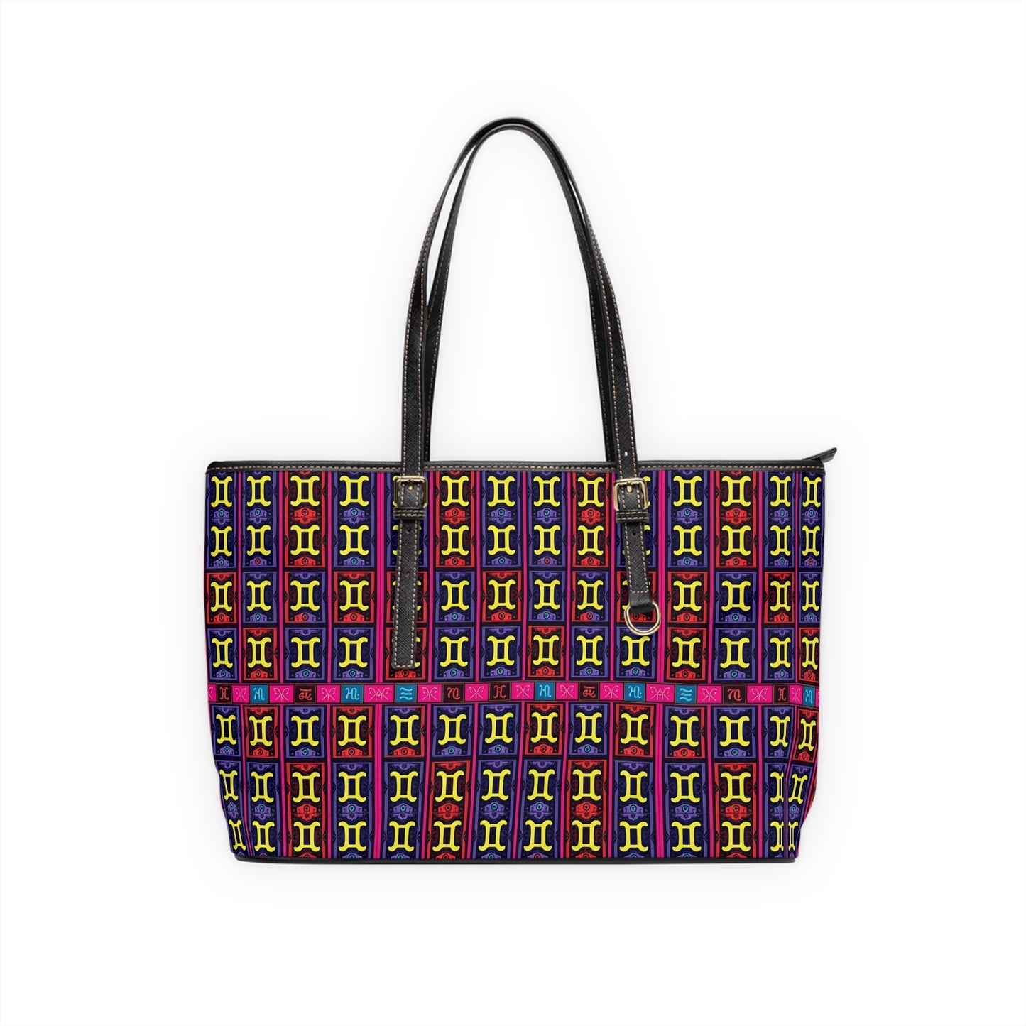 Leather Shoulder Bag, Gemini, Zodiac v2, Shapes Pattern