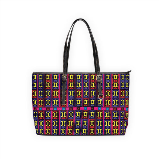 Leather Shoulder Bag, Gemini, Zodiac v2, Shapes Pattern