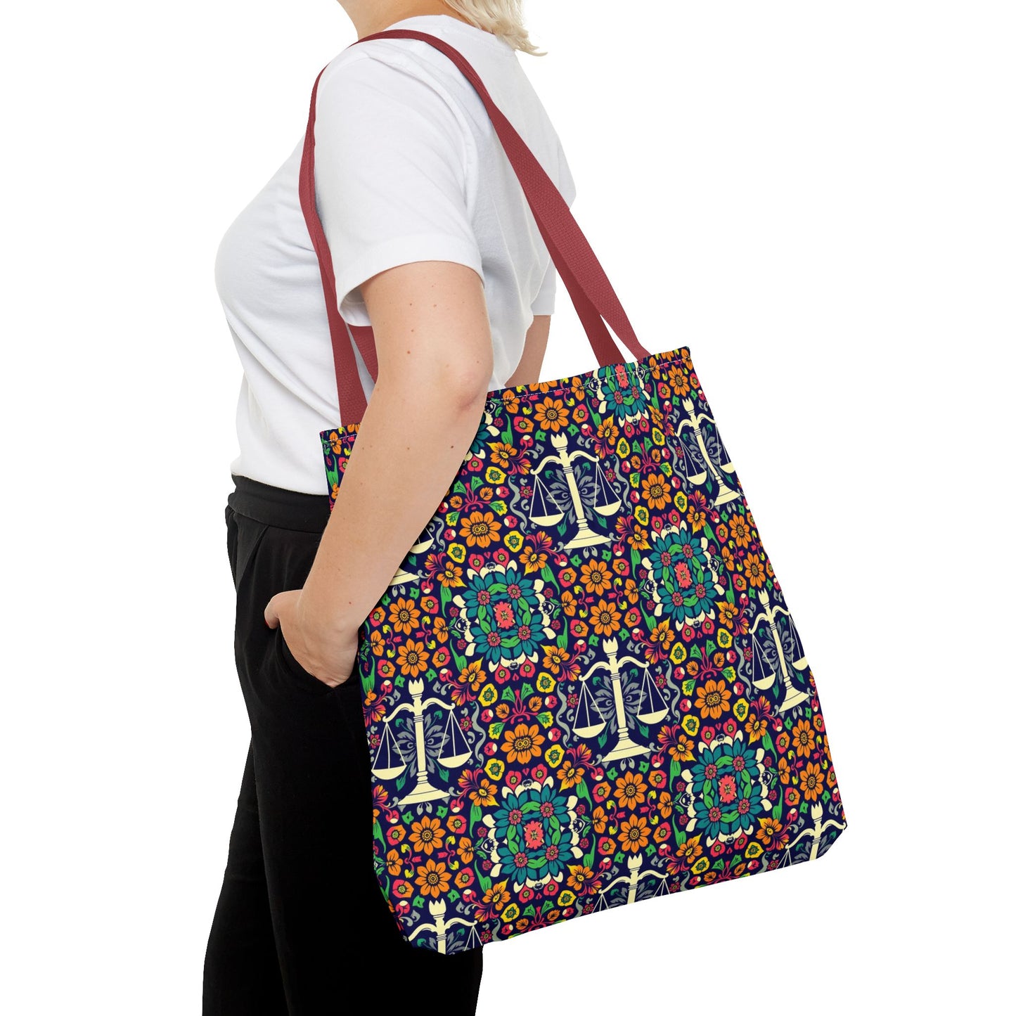 Tote Bag, (AOP), Libra, Zodiac v1, Flower Pattern