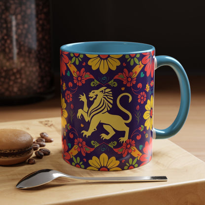 Accent Coffee Mug, Leo, Zodiac v3, Flower Pattern, (11, 15oz)