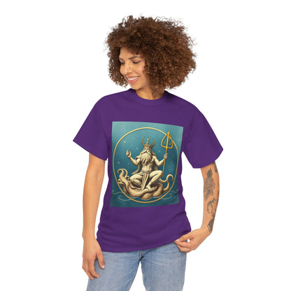 Unisex Heavy Cotton T-Shirt, Aquarius God 3v, Zodiac Design